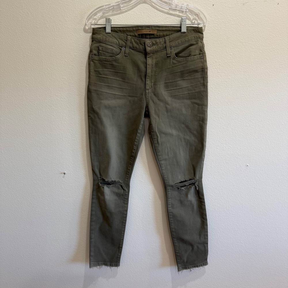 Joes‎ Jeans Skinny Ankle Olive Green Ripped Knee Raw Hem Pants W29